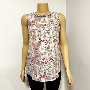 LOFT Outlet Womens Floral Sleeveless Shell Blouse Grey Coral Tie Back Size M